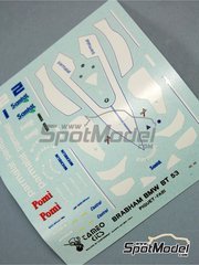 Tameo Kits: Marking / livery 1/43 scale - Brabham BMW BT53 Brabham Racing Organisation Team sponsored by Parmalat #2 - Nelson Piquet (BR), Teo Fabi (IT) - USA - United States of America Formula 1 Grand Prix 1984 - water slide decals - for Tameo Kits reference TMK013