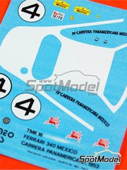 Tameo Kits: Marking / livery 1/43 scale - Ferrari 340 Mexico Coupe #4 - Phil Hill (US), Richie Ginther (US) - Carrera Panamericana 1953 - water slide decals - for Tameo Kits reference TMK016