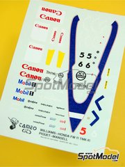 Tameo Kits: Marking / livery 1/43 scale - Williams Honda FW11 Williams Grand Prix Engineering Team sponsored by Camel #5, 6 - Nelson Piquet (BR), Nigel Ernest James Mansell (GB) - Brazilian Formula 1 Grand Prix 1986 - water slide decals - for Tameo Kits reference TMK041