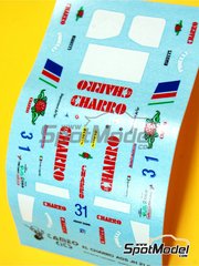 Tameo Kits: Marking / livery 1/43 scale - AGS Motori Moderni JH21c sponsored by Charro #31 - Ivan Capelli (IT) - Italian Formula 1 Grand Prix 1986 - water slide decals - for Tameo Kits reference TMK047