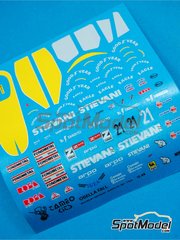 Tameo Kits: Decoraci�n escala 1/43 - Osella Alfa Romeo FA1/L patrocinado por Stievani N� 21 - Nicola Larini (IT) - Gran Premio de Formula 1 de M�naco 1988 - calcas de agua - para la referencia de Tameo Kits TMK073