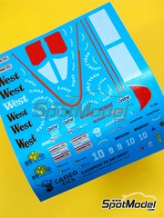Tameo Kits: Decoraci�n escala 1/43 - Zakspeed ZK881 Equipo Zakspeed F1 patrocinado por West N� 9, 10 - Piercarlo Ghinzani (IT), Bernd Schneider (DE) - Gran Premio de Formula 1 de M�naco 1988 - calcas de agua - para la referencia de Tameo Kits TMK079
