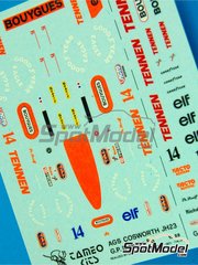 Tameo Kits: Marking / livery 1/43 scale - AGS Cosworth JH23 sponsored by Tennen #14 - Philippe Streiff (FR) - Brazilian Formula 1 Grand Prix 1988 - water slide decals - for Tameo Kits reference TMK083