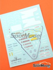 Tameo Kits: Decoraci�n escala 1/43 - Williams Renault FW13B Equipo Williams Grand Prix Engineering patrocinado por Canon N� 5, 6 - Riccardo Patrese (IT), Thierry Boutsen (BE) - Gran Premio de F�rmula 1 de los Estados Unidos de Am�rica 1990 - calcas de agua - para la referencia de Tameo Kits TMK118