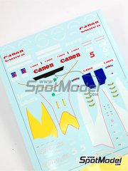 Tameo Kits: Decoracin escala 1/43 - Williams Renault FW14B Equipo Williams Grand Prix Engineering patrocinado por Canon Camel N 5, 6 - Nigel Ernest James Mansell (GB), Riccardo Patrese (IT) - Gran Premio de Frmula 1 de Sudfrica 1992 - calcas de agua y calcas de sponsors de tabaco - para la referencia de Tameo Kits TMK153