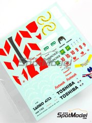 Tameo Kits: Marking / livery 1/43 scale - Footwork Mugen Fa13 Footwork Team sponsored by Toshiba #9, 10 - Michele Alboreto (IT), Aguri Suzuki (JP) - German Formula 1 Grand Prix 1992 - water slide decals - for Tameo Kits reference TMK161
