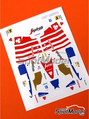 Tameo Kits: Decoracin escala 1/43 - Toleman Hart TG184 Equipo Toleman Motorsport patrocinado por Segafredo N 19, 20 - Ayrton Senna da Silva (BR), Johnny Cecotto (VE) - Gran Premio de Frmula 1 de Portugal 1984 - calcas de agua - para la referencia de Tameo Kits TMK229