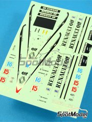 Tameo Kits: Decoracin escala 1/43 - Renault Turbo RE30B Equipo Renault F1 patrocinado por ELF N 15, 16 - Ren Arnoux (FR), Alain Prost (FR) - Gran Premio de Frmula 1 de Italia 1982 - calcas de agua y calcas de sponsors de tabaco - para la referencia de Tameo Kits TMK306