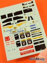 Tameo Kits: Decoraci�n escala 1/43 - Ferrari 642 Equipo Scuderia Ferrari patrocinado por Marlboro N� 27, 28 - Alain Prost (FR), Jean Alesi (FR) - Gran Premio de Formula 1 de M�naco 1991 - calcas de agua y calcas de sponsors de tabaco - para la referencia de Tameo Kits TMK348