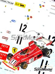 Tameo Kits: Marking / livery 1/43 scale - Ferrari 312B3 #11, 12 - Niki Lauda (AT), Clay Regazzoni (CH) - Argentine Formula 1 Grand Prix 1974 - water slide decals - for Tameo Kits reference TMK372