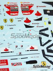 Tameo Kits: Marking / livery 1/43 scale - Ferrari F10 Scuderia Ferrari Team sponsored by Banco Santander #7, 8 - Fernando Alonso (ES), Felipe Massa (BR) - Italian Formula 1 Grand Prix 2010 - water slide decals - for Tameo Kits reference TMK392