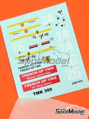 Tameo Kits: Marking / livery 1/43 scale - Ferrari 312 F1-68 #24, 26 - Jacques Bernard 'Jacky' Ickx (BE), Chris Amon (NZ) - French Formula 1 Grand Prix 1968 - water slide decals - for Tameo Kits reference TMK399