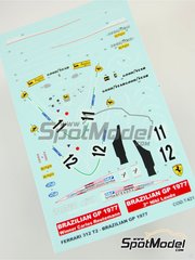 Tameo Kits: Decoraci�n escala 1/43 - Ferrari 312T2 Equipo Scuderia Ferrari patrocinado por Fiat N� 11, 12 - Niki Lauda (AT), Carlos Reutemann (AR) - Gran Premio de F�rmula 1 de Brasil 1977 - calcas de agua - para la referencia de Tameo Kits TMK404