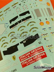 Tameo Kits: Decoracin escala 1/43 - Ferrari F300 Equipo Scuderia Ferrari patrocinado por Marlboro N 3, 4 - Michael Schumacher (DE), Eddie Irvine (GB) - Gran Premio de Frmula 1 de Italia 1998 - calcas de agua y calcas de sponsors de tabaco - para la referencia de Tameo Kits TMK432