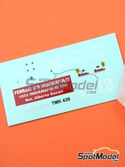 Tameo Kits: Marking / livery 1/43 scale - Ferrari 375 Indianapolis #12 - Alberto Ascari (IT) - Indianapolis 500 Miles 1952 - water slide decals - for Tameo Kits reference TMK439 image