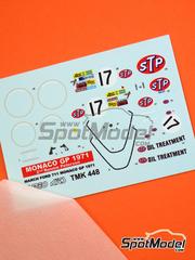 Tameo Kits: Decoraci�n escala 1/43 - March Ford 711 Equipo March Racing patrocinado por STP N� 17 - Ronnie Peterson (SE) - Gran Premio de Formula 1 de M�naco 1971 - calcas de agua - para la referencia de Tameo Kits TMK448