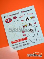 Tameo Kits: Marking / livery 1/43 scale - March Ford 711 March Racing Team sponsored by STP #25 - Ronnie Peterson (SE) - Italian Formula 1 Grand Prix 1971 - water slide decals - for Tameo Kits reference TMK451