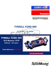 Tameo Kits: Car scale model kit 1/43 scale - Tyrrell Ford 009 Tyrrell Racing Team sponsored by Candy #3, 4 - Didier Pironi (FR), Jean-Pierre Jarier (FR) - Monaco Formula 1 Grand Prix 1979 - photo-etched parts, rubber parts, turned metal parts, water slide decals, white metal parts, other materials, assembly instructions and painting instructions