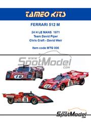 Tameo Kits: Car scale model kit 1/43 scale - Ferrari 512M David Piper Team sponsored by Sandeman #16 - Chris Craft (GB) + David Weir (GB) - 24 Hours Le Mans 1971 - metal parts, photo-etched parts, rubber parts, vacuum formed parts, water slide decals, white metal parts, other materials, assembly instructions and painting instructions