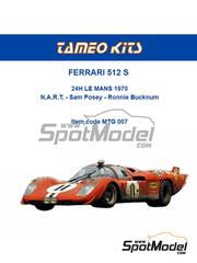 Tameo Kits: Car scale model kit 1/43 scale - Ferrari 512S NART Team #11 - Sam Posey (US) + Ronnie Bucknum (US) - 24 Hours Le Mans 1970 - metal parts, photo-etched parts, rubber parts, turned metal parts, water slide decals, white metal parts, assembly instructions and painting instructions
