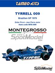 Tameo Kits: Car scale model kit 1/43 scale - Tyrrell Ford 009 Tyrrell Racing Team #3, 4 - Didier Pironi (FR), Jean-Pierre Jarier (FR) - Brazilian Formula 1 Grand Prix 1979 - metal parts, photo-etched parts, rubber parts, vacuum formed parts, water slide decals, white metal parts, other materials, assembly instructions and painting instructions