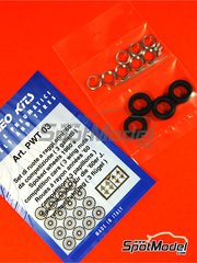 Tameo Kits: Set de llantas y neumticos escala 1/43 - Llanta de radios de competicion de los aos 1960 - tuerca con tres aletas - fotograbados, piezas de goma y piezas de metal torneado