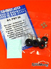 Tameo Kits: Set de llantas y neumticos escala 1/43 - DYMAG-OZ de 6 radios - fotograbados, piezas de goma, piezas de metal torneado y calcas de agua