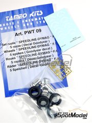 Tameo Kits: Rims and tyres set 1/43 scale - Speedline - DYMAG - 5 spokes  - photo-etched parts, rubber parts, turned metal parts, water slide decals and assembly instructions