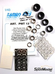 Tameo Kits: Rims and tyres set 1/43 scale - Indy Wheels set  - photo-etched parts, rubber parts, turned metal parts, water slide decals and assembly instructions