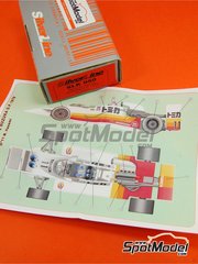 Tameo Kits: Maqueta de coche escala 1/43 - March BMW 792 F2 Equipo Nova Engineering patrocinado por Tomica N 11 - Masahiro Hasemi (JP) - Gran Premio de Suzuka 1979 - fotograbados, piezas de goma, piezas de metal torneado, calcas de agua, piezas de metal blanco, manual de instrucciones y calcas de sponsors de tabaco