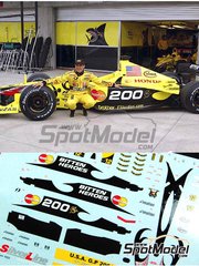 Tameo Kits: Car scale model kit 1/43 scale - Jordan Honda EJ11 - Jean Alesi (FR), Jarno Trulli (IT) - USA - United States of America Formula 1 Grand Prix 2001 - photo-etched parts, turned metal parts, water slide decals, white metal parts, assembly instructions and tobacco sponsor decals