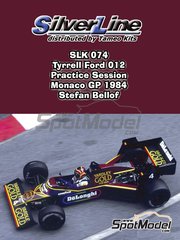 Tameo Kits: Maqueta de coche escala 1/43 - Tyrrell Ford 012 Equipo Tyrrell Racing patrocinado por DeLonghi N� 4 - Stefan Bellof (DE) - Gran Premio de Formula 1 de M�naco 1984 - fotograbados, piezas de goma, piezas de metal torneado, calcas de agua, piezas de metal blanco y manual de instrucciones