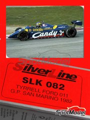 Tameo Kits: Maqueta de coche escala 1/43 - Tyrrell Ford 011 Equipo Tyrrell Racing patrocinado por Candy - Michele Alboreto (IT), Brian Henton (GB) - Gran Premio de Frmula 1 de San Marino 1982 - fotograbados, piezas de goma, piezas de metal torneado, calcas de agua, piezas de metal blanco y manual de instrucciones