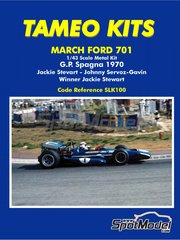 Tameo Kits: Maqueta de coche escala 1/43 - March Ford 701 patrocinado por Dunlop N 1 - Sir John Young 'Jackie' Stewart (GB), Johnny Servoz-Gavin (FR) - Gran Premio de Frmula 1 de Espaa 1970 - fotograbados, piezas de goma, piezas de metal torneado, calcas de agua, piezas de metal blanco y manual de instrucciones