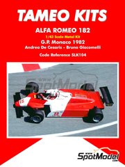 Tameo Kits: Car scale model kit 1/43 scale - Alfa Romeo 182 sponsored by Michelin #22, 23 - Andrea de Cesaris (IT), Bruno Giacomelli (IT) - Monaco Formula 1 Grand Prix 1982 - photo-etched parts, rubber parts, turned metal parts, water slide decals, white metal parts and assembly instructions image