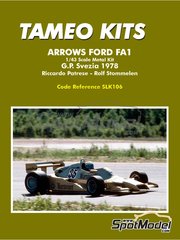Tameo Kits: Car scale model kit 1/43 scale - Arrows Ford FA1 Arrows Grand Prix International Team sponsored by Warsteiner #35, 36 - Riccardo Patrese (IT), Rolf Stommelen (DE) - Swedish Formula 1 Grand Prix 1978 - photo-etched parts, rubber parts, white metal parts, other materials, assembly instructions and painting instructions image