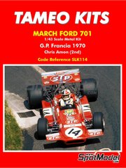 Tameo Kits: Maqueta de coche escala 1/43 - March Ford 701 patrocinado por STP N 14 - Chris Amon (NZ) - Gran Premio de Frmula 1 de Francia 1970 - piezas de metal, fotograbados, piezas de goma, piezas de metal torneado, calcas de agua, piezas de metal blanco, manual de instrucciones e instrucciones de pintado