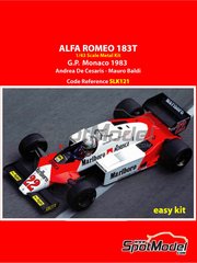 Tameo Kits: Maqueta de coche escala 1/43 - Alfa Romeo 183T patrocinado por Marlboro N 22, 23 - Andrea de Cesaris (IT), Mauro Baldi (IT) - Gran Premio de Formula 1 de Mnaco 1983 - fotograbados, piezas de goma, piezas vacuformadas, calcas de agua, piezas de metal blanco, otros materiales, manual de instrucciones e instrucciones de pintado