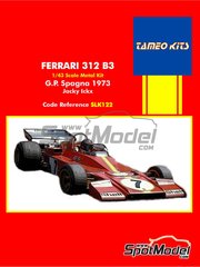 Tameo Kits: Car scale model kit 1/43 scale - Ferrari 312 B3 Scuderia Ferrari Team sponsored by Shell #7 - Jacques Bernard 'Jacky' Ickx (BE) - Spanish Formula 1 Grand Prix 1973 - photo-etched parts, rubber parts, vacuum formed parts, water slide decals, white metal parts, other materials, assembly instructions and painting instructions image