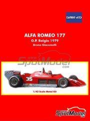 Tameo Kits: Car scale model kit 1/43 scale - Alfa Romeo 177 #35 - Bruno Giacomelli (IT) - Belgian Formula 1 Grand Prix 1979 - photo-etched parts, rubber parts, water slide decals, white metal parts, assembly instructions and painting instructions image