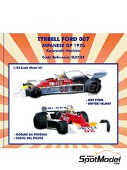 Tameo Kits: Car scale model kit 1/43 scale - Tyrrell Ford 007 Tyrrell Racing Team sponsored by Uni-Pex #52 - Kazuyoshi Hoshino (JP) - Japanese Formula 1 Grand Prix 1976 - photo-etched parts, rubber parts, water slide decals, white metal parts, other materials, assembly instructions and painting instructions