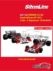 Tameo Kits: Car scale model kit 1/43 scale - Ferrari 312 B2 Scuderia Ferrari Team sponsored by Shell #6 - Clay Regazzoni (CH), Mario Andretti (US), Jacques Bernard 'Jacky' Ickx (BE) - South African Formula 1 Grand Prix 1972 - metal parts, photo-etched parts, rubber parts, turned metal parts, vacuum formed parts, water slide decals, white metal parts, assembly instructions and painting instructions