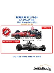 Tameo Kits: Car scale model kit 1/43 scale - Ferrari 312 F1-68 #9 - Chris Amon (NZ), Jacques Bernard 'Jacky' Ickx (BE) - Canadian Formula 1 Grand Prix 1968 - metal parts, photo-etched parts, rubber parts, water slide decals, white metal parts, other materials, assembly instructions and painting instructions