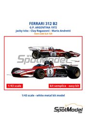 Tameo Kits: Car scale model kit 1/43 scale - Ferrari 312 B2 #8, 9, 10 - Jacques Bernard 'Jacky' Ickx (BE), Mario Andretti (US), Clay Regazzoni (CH) - Argentine Formula 1 Grand Prix 1972 - metal parts, photo-etched parts, rubber parts, turned metal parts, water slide decals, white metal parts, other materials, assembly instructions and painting instructions