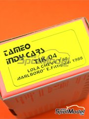 Tameo Kits: Car scale model kit 1/43 scale - Lola Chevy T88 sponsored by Marlboro #20 - Emerson Fittipaldi (BR) - Indy 1988 - photo-etched parts, turned metal parts, vacuum formed parts, water slide decals, white metal parts and assembly instructions