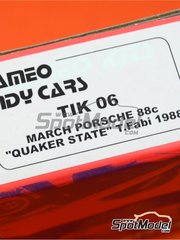 Tameo Kits: Car scale model kit 1/43 scale - March Porsche 88C Quacker State sponsored by Quaker State #8 - Teo Fabi (IT) - Indy 1988 - photo-etched parts, turned metal parts, vacuum formed parts, water slide decals, white metal parts and assembly instructions
