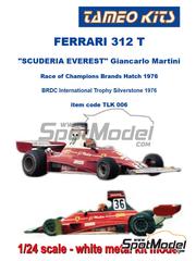 Tameo Kits: Car scale model kit 1/24 scale - Ferrari 312T Scuderia Everest Team #36 - Giancarlo Martini (IT) - ROC - Race of Champions Brands Hatch, BRDC International Trophy 1976 - photo-etched parts, rubber parts, seatbelt fabric, turned metal parts, vacuum formed parts, water slide decals, white metal parts, other materials, assembly instructions and painting instructions