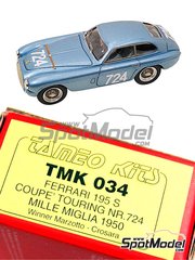 Tameo Kits: Car scale model kit 1/43 scale - Ferrari 195 S Coupe #724 - Giannino Marzotto (IT), Marco Crosara (IT) - Mille Miglia 1950 - photo-etched parts, turned metal parts, water slide decals, white metal parts and assembly instructions