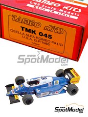 Tameo Kits: Maqueta de coche escala 1/43 - Osella Alfa Romeo FA1/G N� 21, 22 - Christian Danner (DE), Piercarlo Ghinzani (IT) - Gran Premio de F�rmula 1 de los Estados Unidos de Am�rica 1986 - fotograbados, piezas de goma, piezas de metal torneado, calcas de agua, piezas de metal blanco y manual de instrucciones