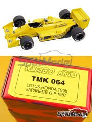 Tameo Kits: Car scale model kit 1/43 scale - Lotus Honda T99b Lotus Team sponsored by DeLonghi #11, 12 - Ayrton Senna da Silva (BR), Satoru Nakajima (JP) - Japanese Formula 1 Grand Prix 1987 - photo-etched parts, turned metal parts, water slide decals, white metal parts, assembly instructions and tobacco sponsor decals